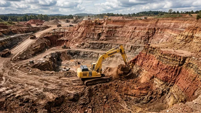 Геологические пласты глины и суглинка карьера кирпичного сырья